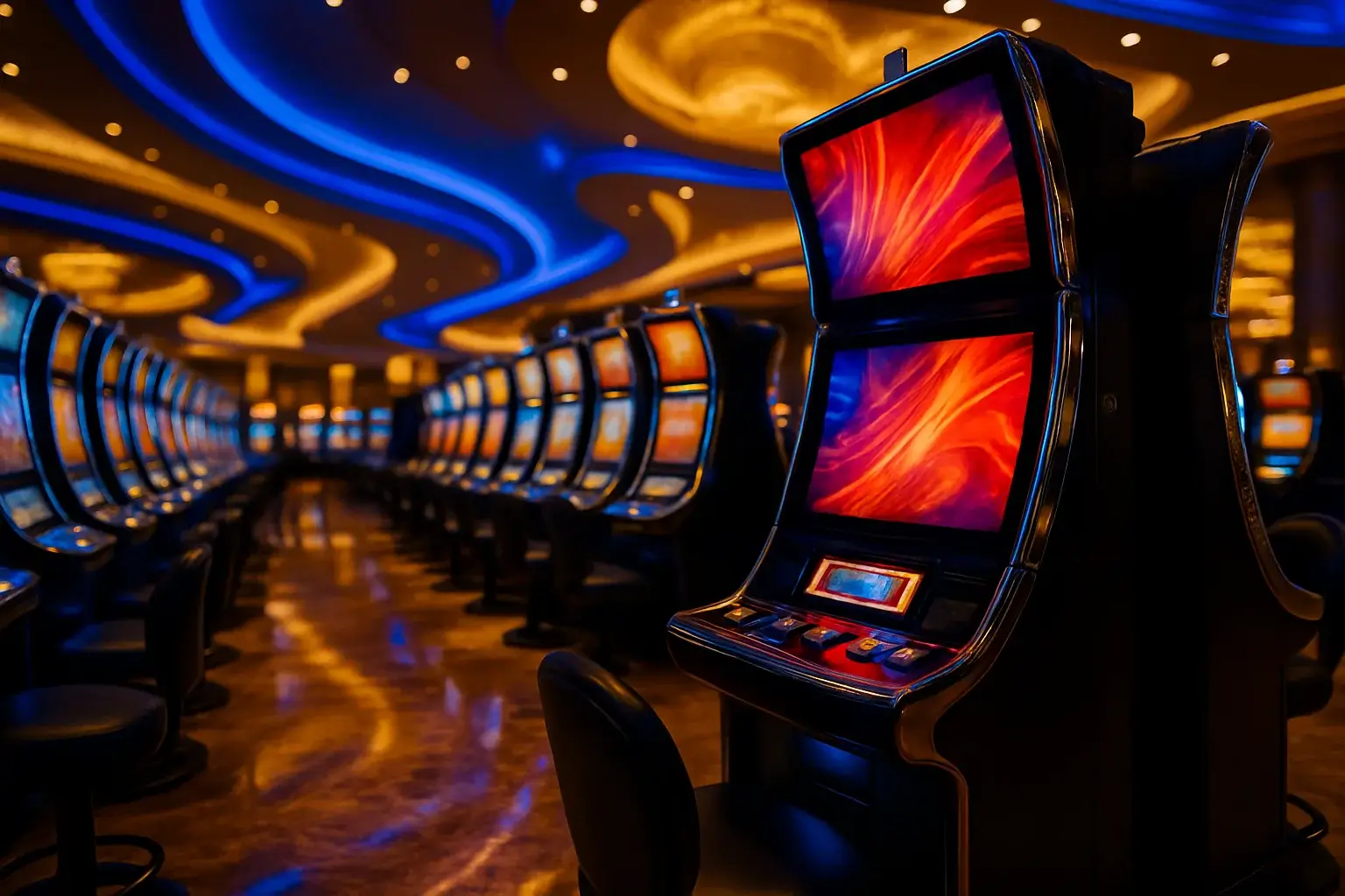 Premium Philippine casino slots floor at night inside Manila resort