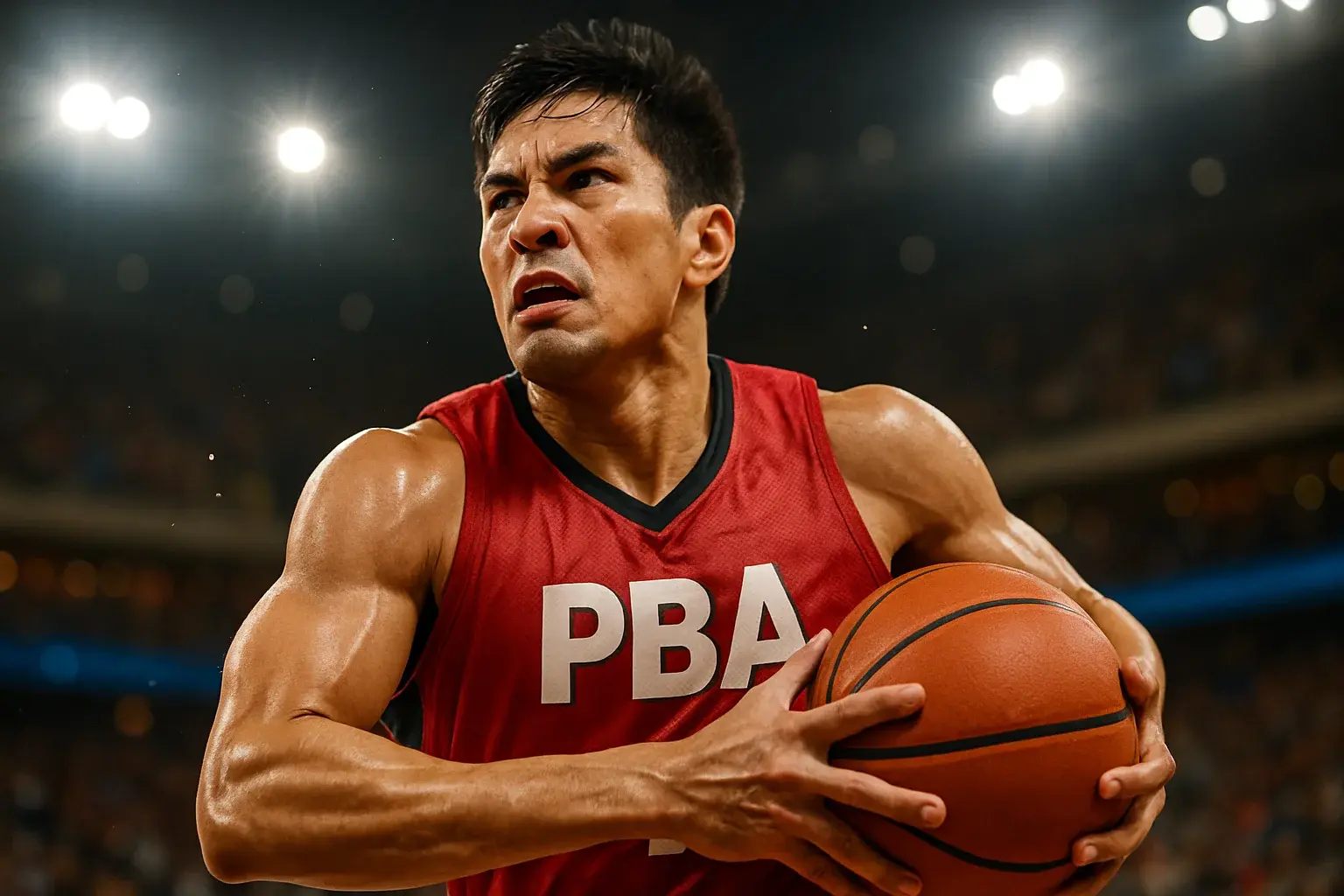 Filipino PBA basketball player driving mid-air toward the basket